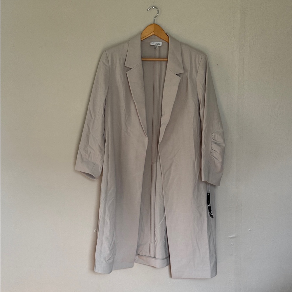 NWT Tahari Light Oyster Grey Longline Open Blazer Jacket 10